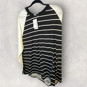 LuLaRoe Mark Henley Shirt Long Sleeve Size 3XL Black & White Striped Print NWT